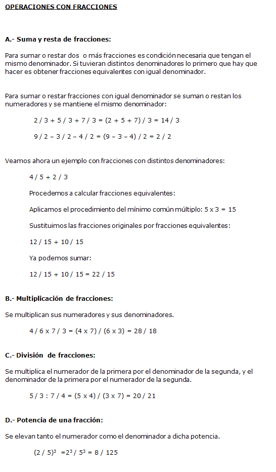 operaciones con fracciones | mate1eso