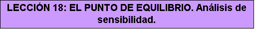 Cuadro de texto: LECCIÓN 18: EL PUNTO DE EQUILIBRIO. Análisis de sensibilidad.