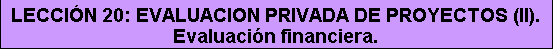Cuadro de texto: LECCIÓN 20: EVALUACION PRIVADA DE PROYECTOS (II). Evaluación financiera.