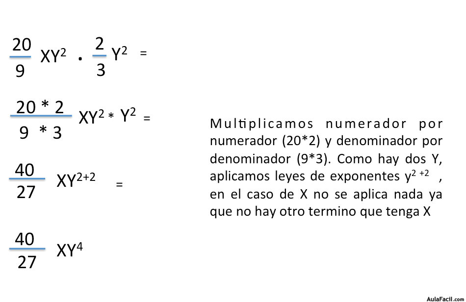 Mulitplicacion de monomios con fracciones