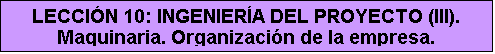 Cuadro de texto: LECCIÓN 10: INGENIERÍA DEL PROYECTO (III). Maquinaria. Organización de la empresa.