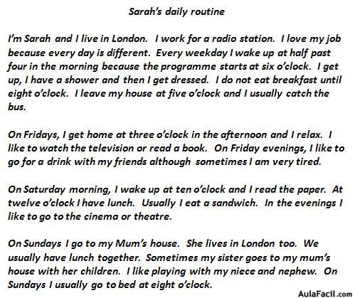 Sarah’s Daily Routine