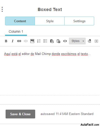 editor texto mail chimp