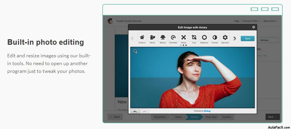 Mail Chimp built-in photo editing