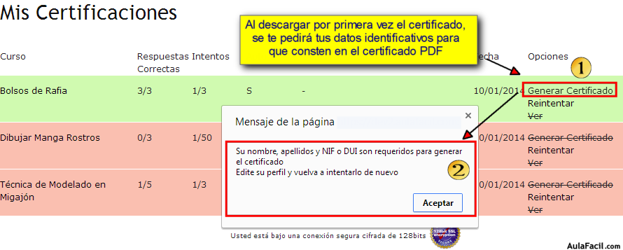 opción descargar certificado