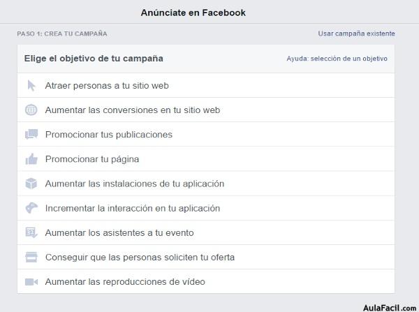 Tipos de anuncios de Facebook