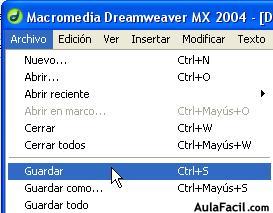 Menú archivo opción guardar