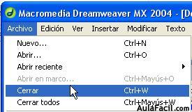 Menú archivo opción cerrar
