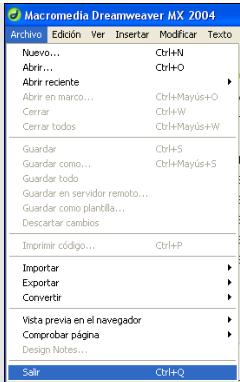 Menú Archivo opción salir