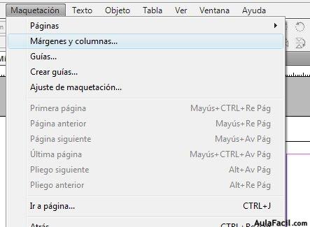 menú maquetación opcion márgenes y columnas