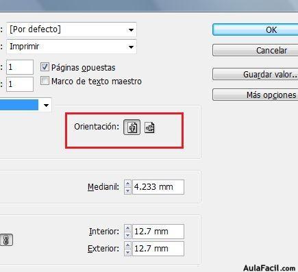 Botones para seleccionar la orientación del documento