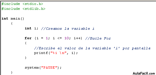 Resultado de imagen para for lenguaje c