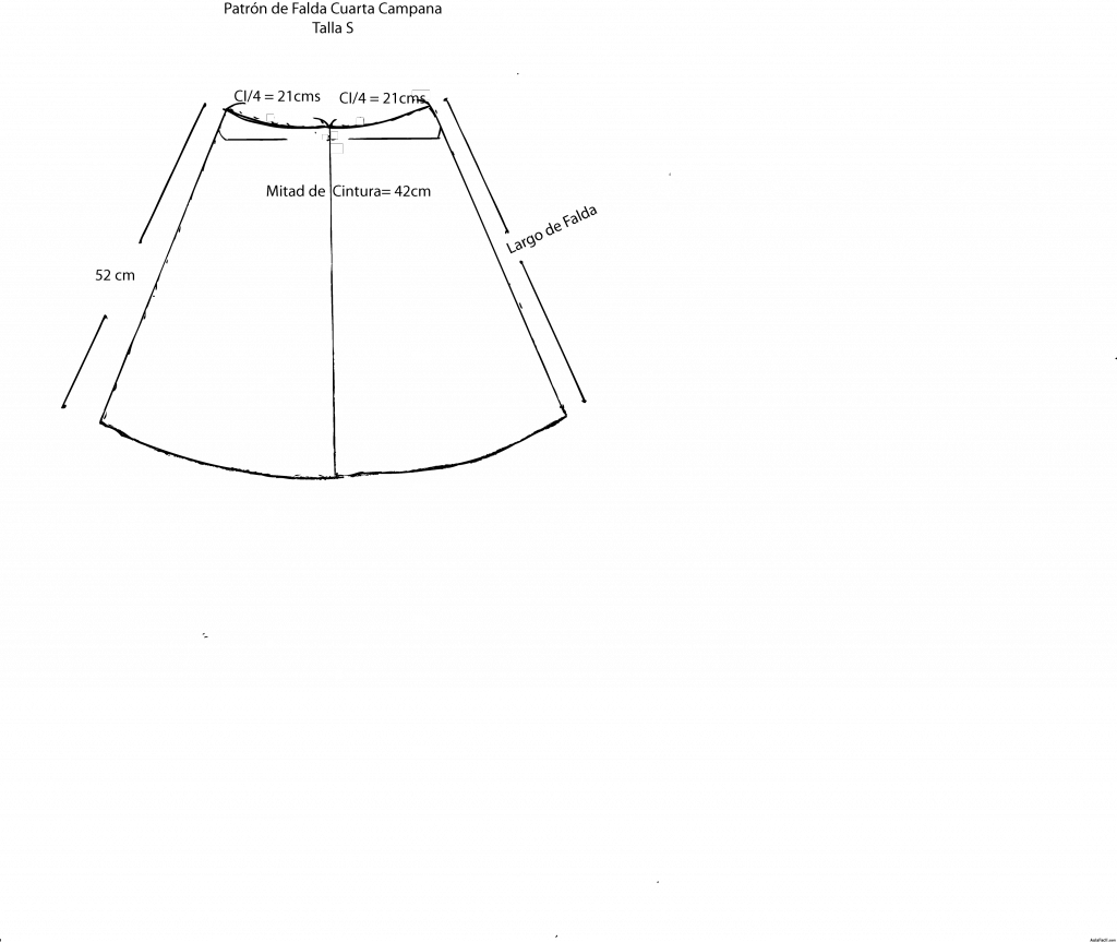 patrón falda cuarta campana