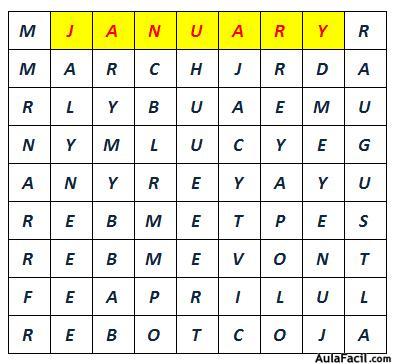 Resultado de imagen de sopa de letras months