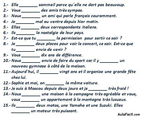 Afbeeldingsresultaat voor avoir au présent de l'indicatif exercices"