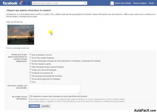 Cómo desactivar la cuenta de Facebook