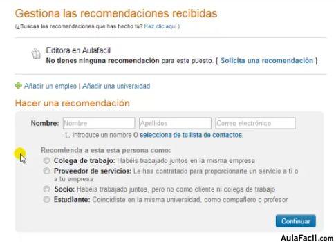 Gestionar recomendaciones