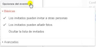 Eventos Google+ / Opciones de Evento