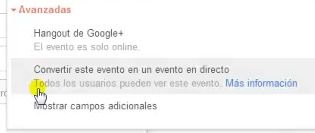 Eventos Google+ / Opciones de Evento