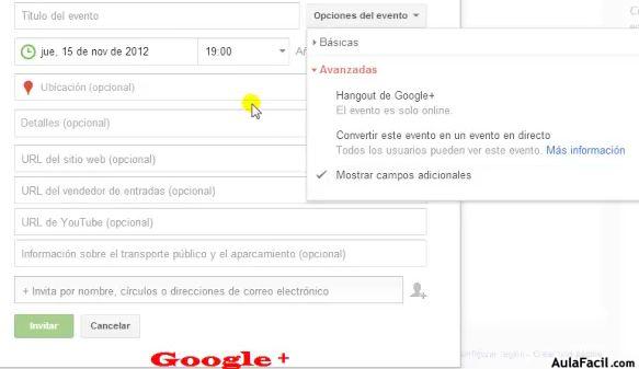 Eventos Google+ / Opciones de Evento