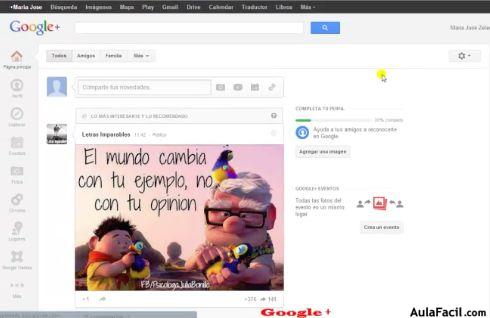 Pantalla principal (Home) de Google+