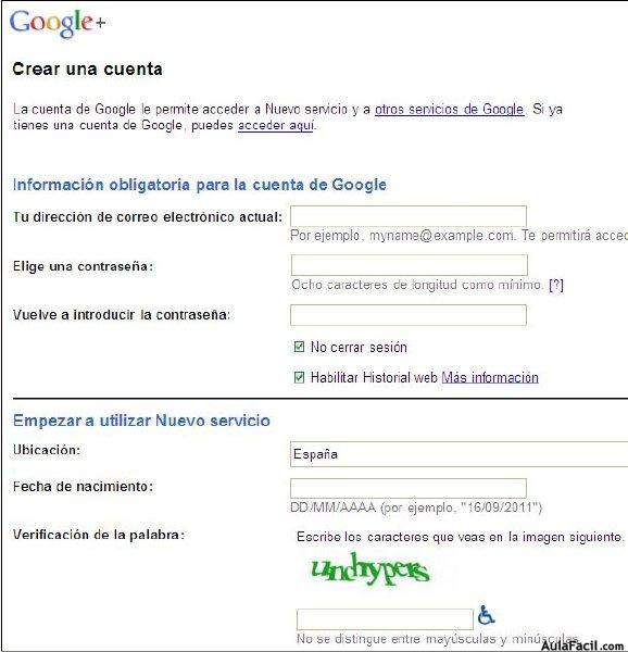 Crear cuenta Google Plus