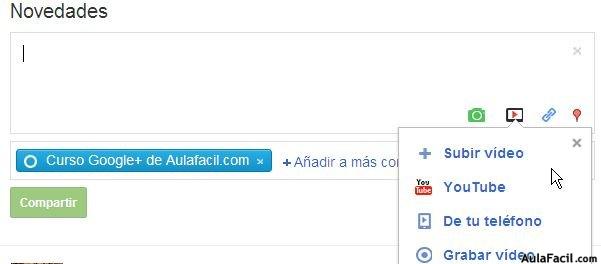 Añadir vídeos en Google +