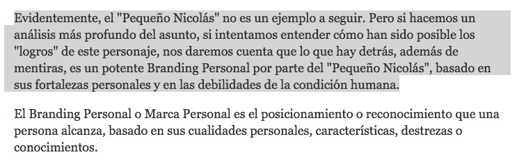 caso el pequeño nicolás personal branding