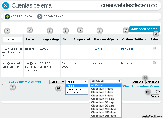 cuentas de email