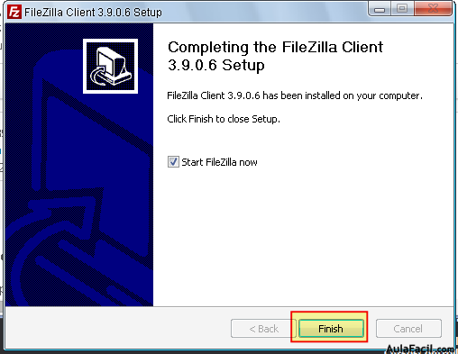 finalizar instalación filezilla