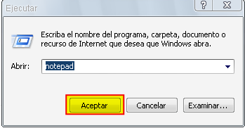 ejecutar notepad