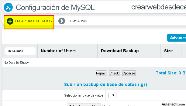 crear base de datos