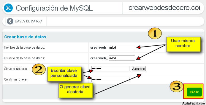 crear base de datos - formulario