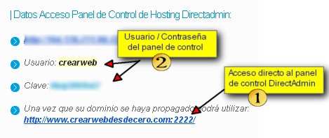 datos acceso panel directadmin