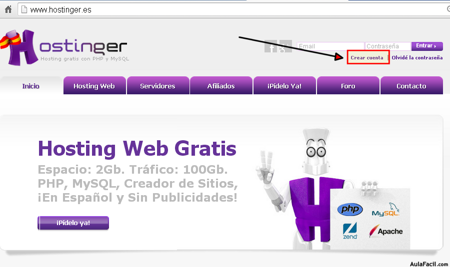 crear cuenta en hostinger