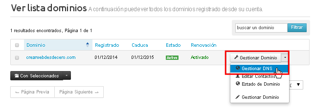 Gestionar DNS