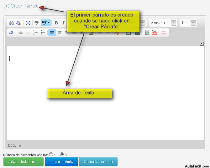 Crear el primer párrafo