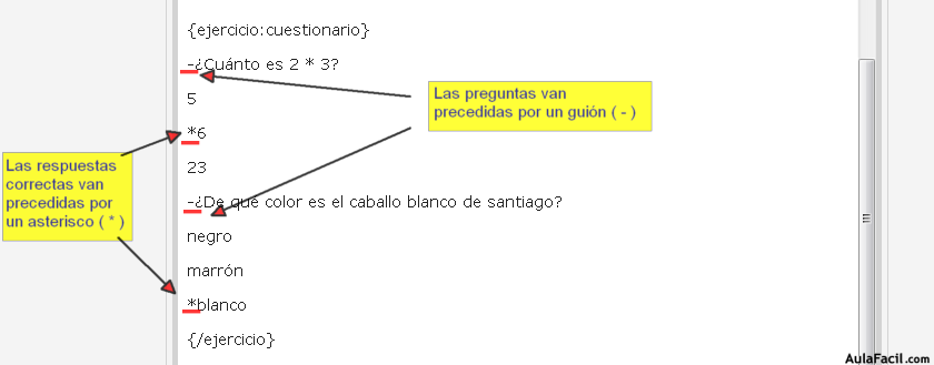 Estructura de ejercicio tipo cuestionario