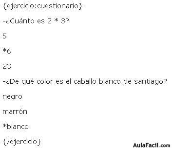 Estructura para ejercicio tipo cuestionario