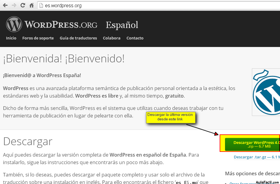 descargar wordpress