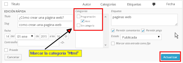 asociar categoría html