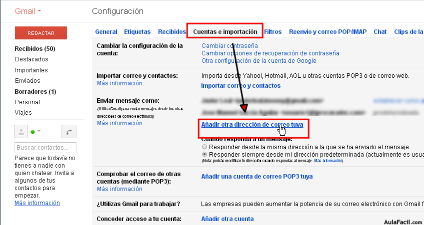 pestaña cuentas e importación