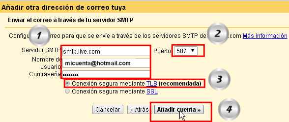 Configuración correo hotmail