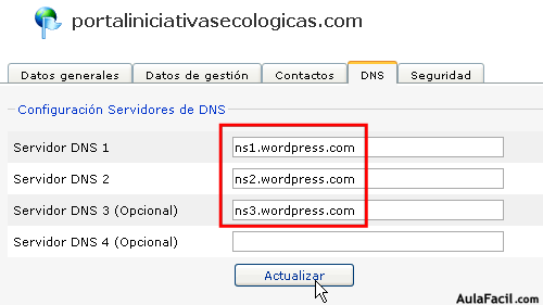 escribir dns de wordpress