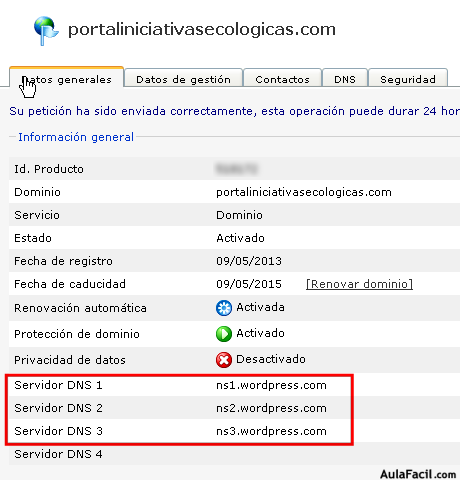 dns wordpress establecidas