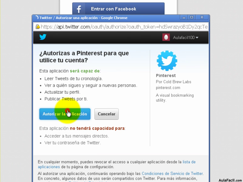 Autorizar aplicación Twitter