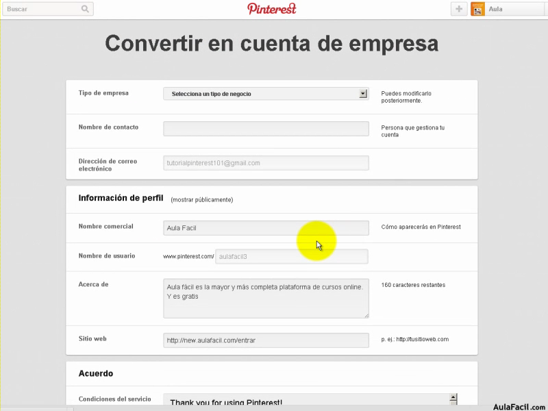 Convertir en cuenta de empresa