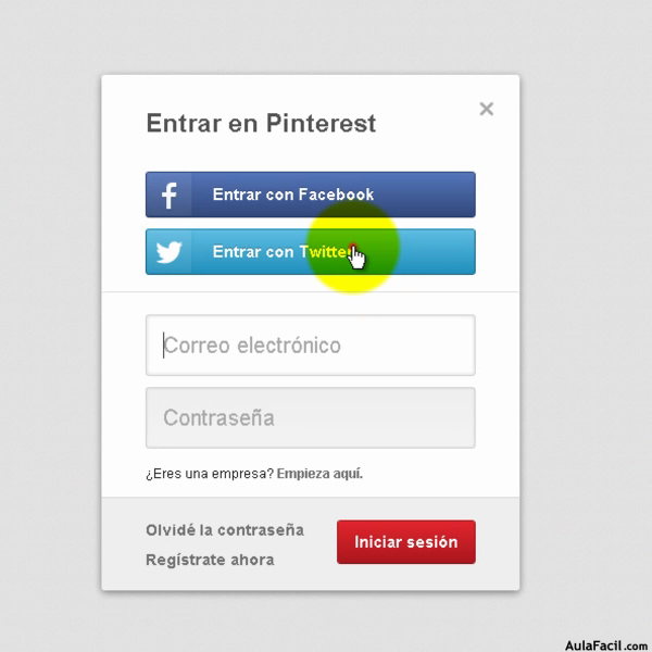 Entrar con Twitter en Pinterest