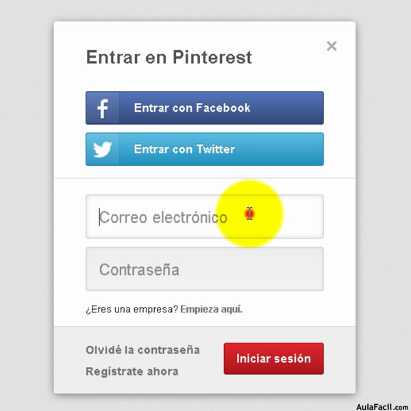 Entrar en Pinterest con el correo