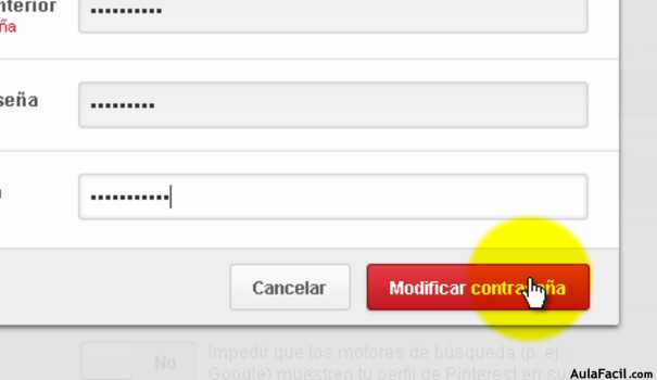 Modificar contraseña de Pinterest